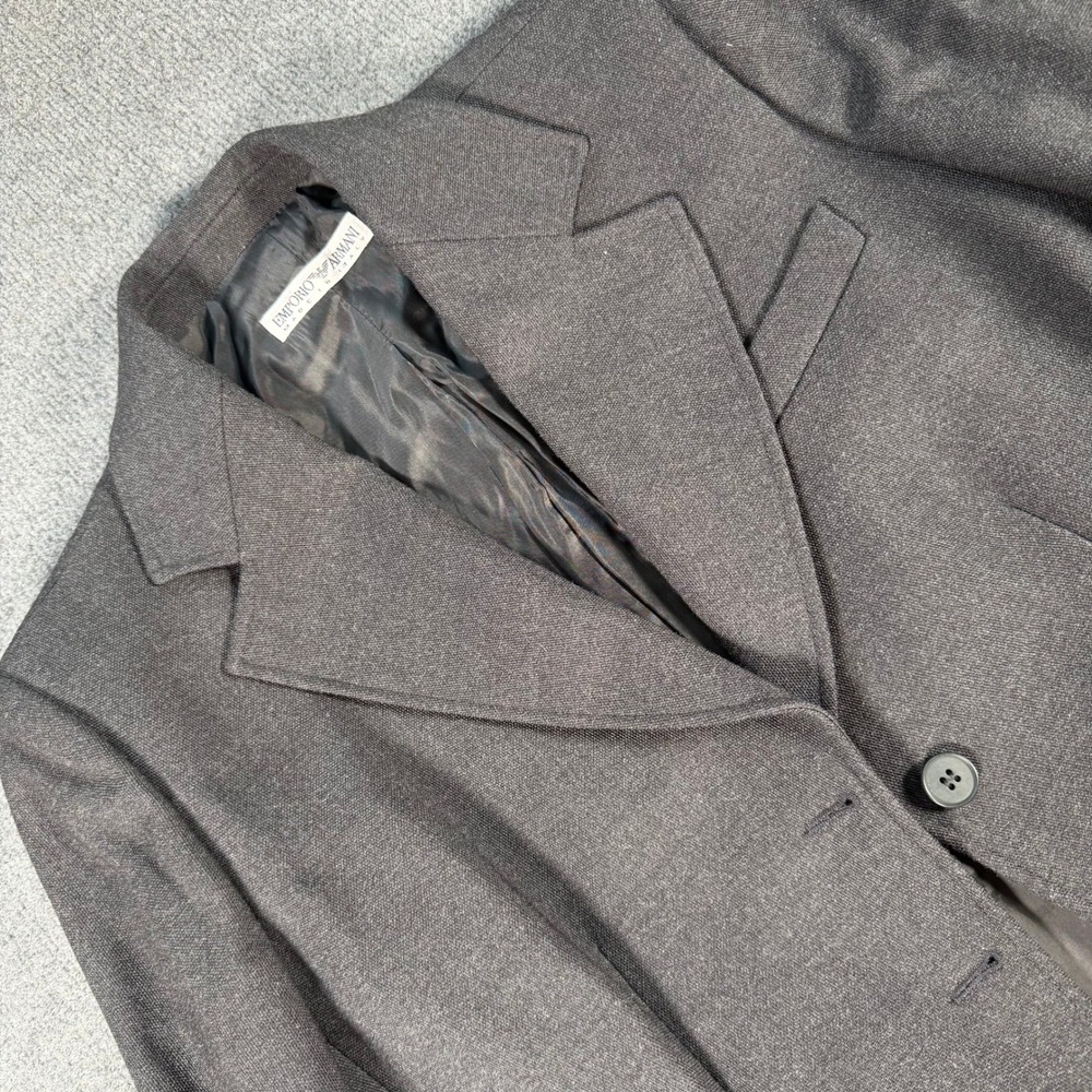 Emporio Armani Womens Virgin Wool Blazer Jacket Grey Made in Italy Size IT 46